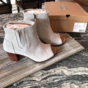 Tom’s Gray Quilted Suede Majorca Peep-Toe Bootie